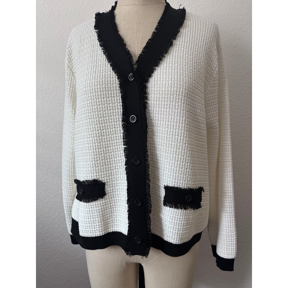Adrianna Papell - NWOT Frayed Knit Cardigan Size XL - Picture 3 of 8
